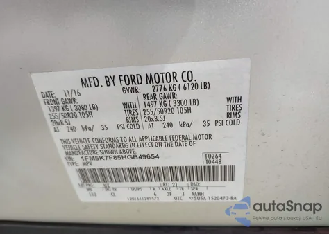 2017 Ford Explorer Limited from USA, damaged, VIN 1FM5K7F85HGB49654